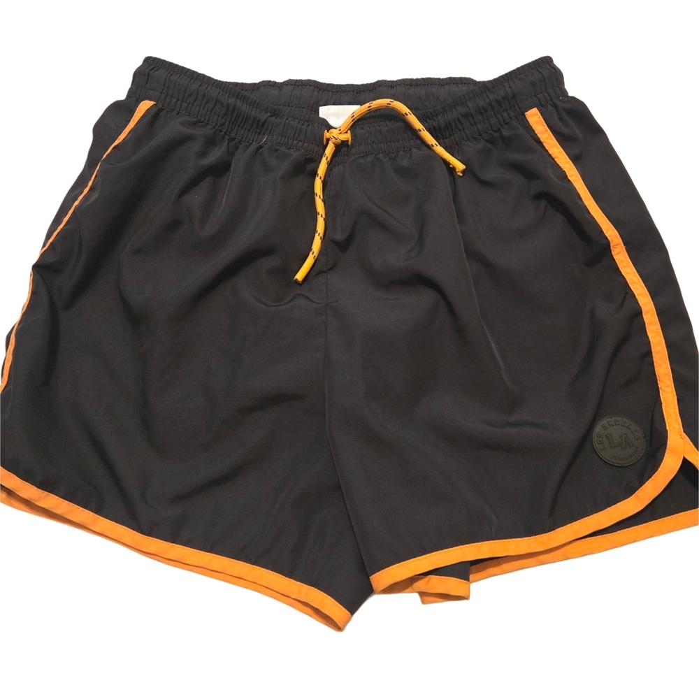 Zara Swim Shorts‎ Boys Size 13-14 Black Orange Dolphin Hem Athletic Mesh Lined